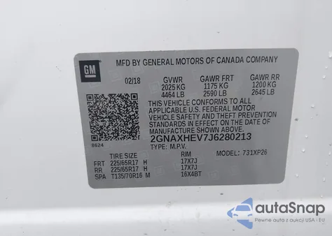 2018 Chevrolet Equinox Ls z USA, uszkodzony, nr VIN 2GNAXHEV7J6280213